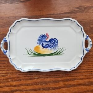 Hand painted in Italy, Zanolli Majolica ceramic Rooster platter